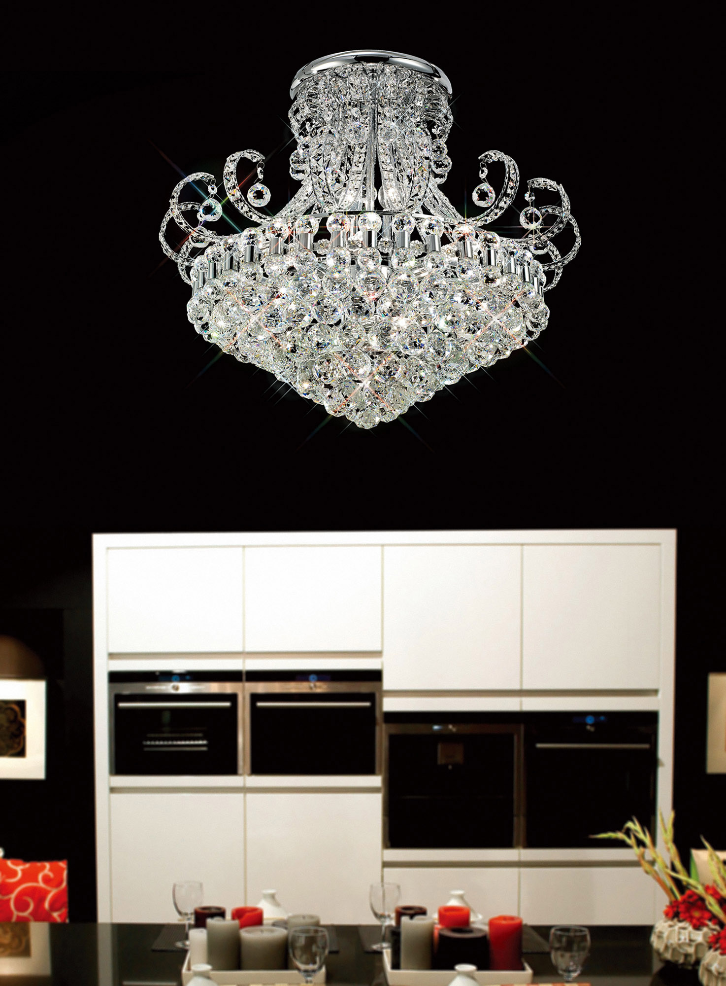 Pearl Crystal Ceiling Lights Diyas Flush Crystal Fittings